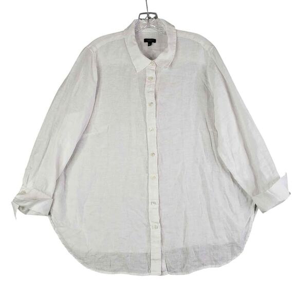 Talbots Shirt Top Womens Plus Size 2Xp Button Up Linen Solid White Lagenlook - Picture 2 of 9